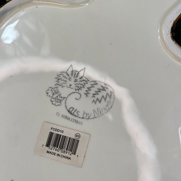 Cats by Nina Lyman Ceramic Cat Shaped Plate Platter Orange Black Calico - Picture 7 of 12